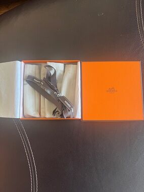 Hermes Orange Gift Box with Brown Branded Ribbon and Cream Dust Bags